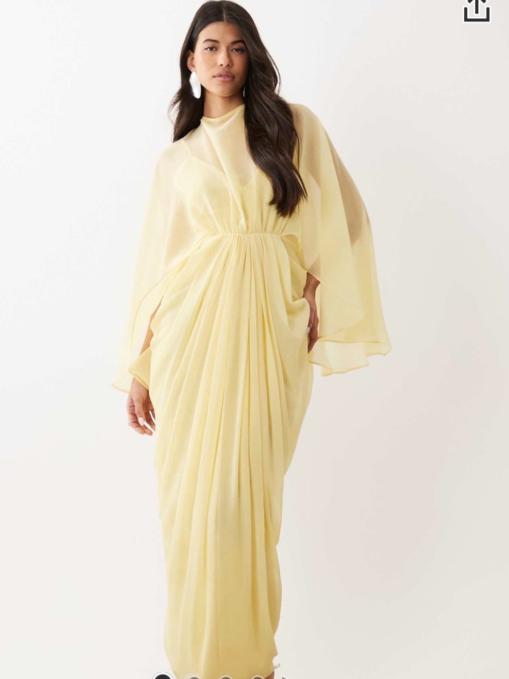 ASOS Pale Yellow Long Sleeve Pleated Maxi Dress